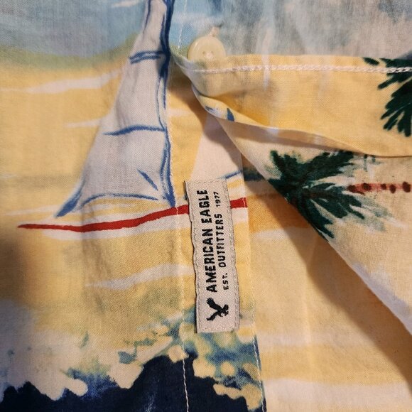 American‎ Eagle Outfitters Hawaiian Shirt Serously Soft Surfers Waves Medium - Picture 7 of 9